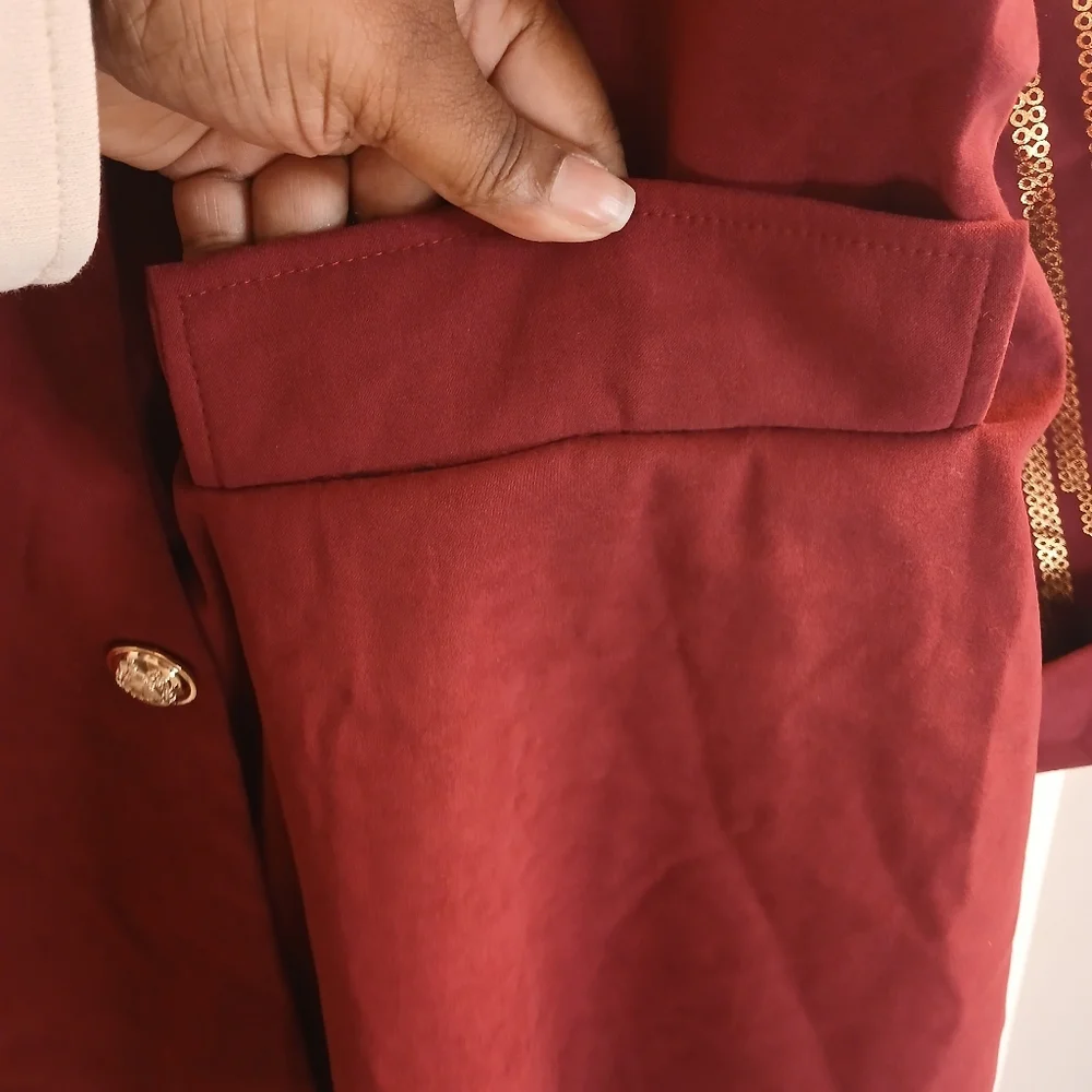 Burgundy & Gold Metallic Suede Feel Double Breasted Blazer Jacket 4X NWOT
